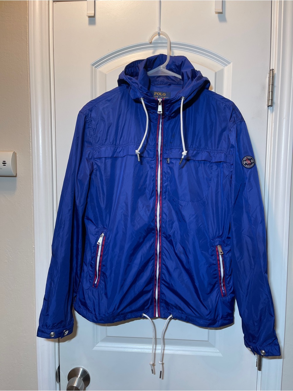 Polo by Ralph Lauren Blue Hooded Windbreaker with Contrast Trim